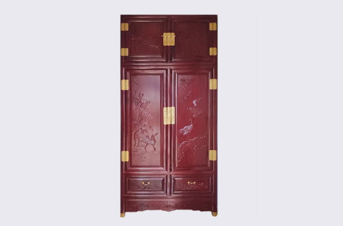 晋安高端中式家居装修深红色纯实木衣柜